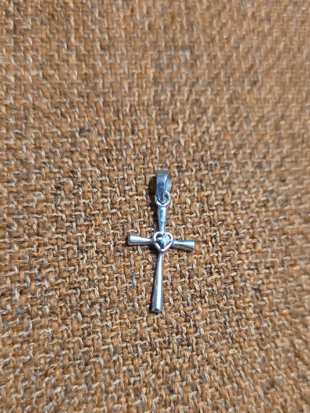 14K  White Gold  Heart Cross Pendant